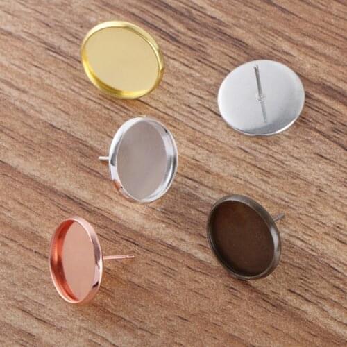 50 Pieces/lot 8/10/12/14/16MM 5 Colors Copper Round Blank Studs Earring Accessory Earrings Jewelry Settings