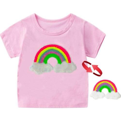 2020 summer tee girl shirts change color sequin rainbow short sleeve girls tops t shirt for girls 3-12 T kid clothes tshirt