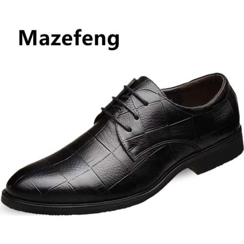 Mazefeng Brand 2021 Oxford Mens Dress Shoes Formal Business Lace-up Full Grain Leather Minimalist Shoes for Men Plus Size 38-48
