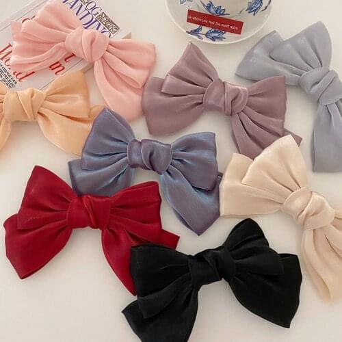 Fashion Boho Big Bows Hair Clips For Women Pearly Mermaid Hairpin Satin Ribbon Ponytail Hair Clip Oversize Hair Accessories