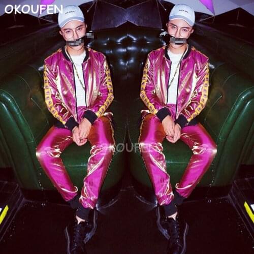 Nightclub Bar Host DJ Male Singer DS Symphony Pink Gold Hip Hop Baseball Costume Set Man