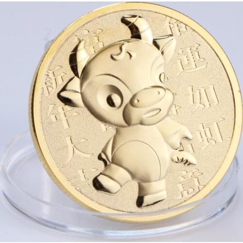 Non Magnetic 2021 New Year Gifts The Year Of Ox Gold Coin 1oz Chinese Lucky Bull Cattle Commemorative Coins монета год быка