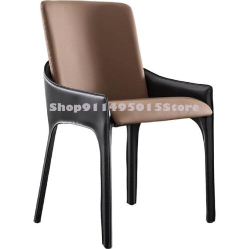 Nordic Leather Dining Chair Light Luxury Simple Modern Dining Chair Saddle Leather Hotel Italian Minimalist Book Chair