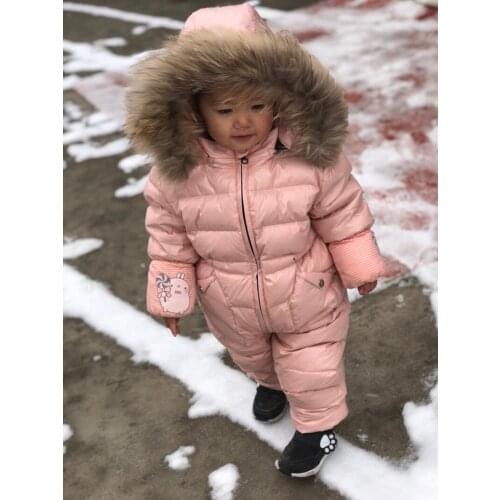 2019 New Winter Infant Boy Girl Real Fur Hooded Cotton Romper Baby Down Snowsuit Windproof Warm Jumpsuit For Children Clothes Y8