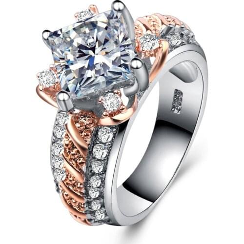 New Rose Gold Flowers Finger Rings for Women Prong AAA Crystal Ring Fashion 925 sterling silver Jewelry Christmas Gift Wholesale