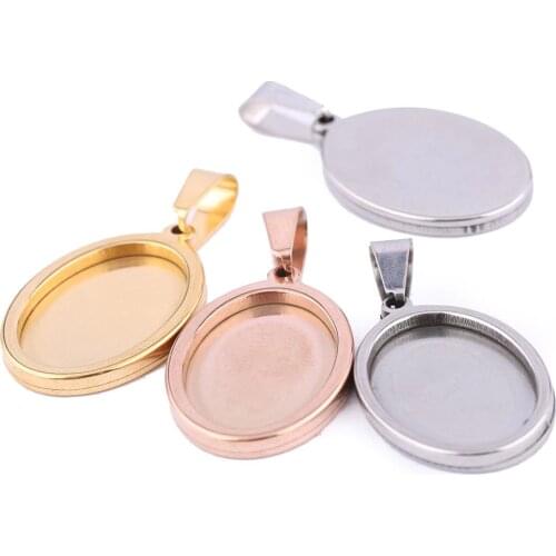 Onwear 5pcs stainless steel 13x18mm dia oval cabochon base setting diy blank cameo pendant trays for jewelry making