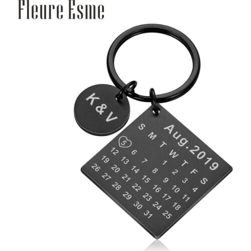 Personalized Custom Calendar KeyChain Stainless Steel Highlighted with Heart Date Engrave Date Wedding Anniversary Keyring Gift