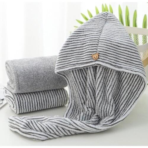 Bamboo Charcoal Fiber Hair Towel Wrap Microfiber Quick Dry Turban Cap with Button Absorbent Anti-Frizz Bath Shower Hat