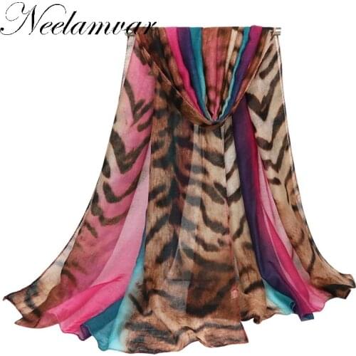 High Quality Tiger stripes Beach Scarves Voile Soft Long Scarf Women Flowers Printed Wrap Shawl Stole striped Scarves