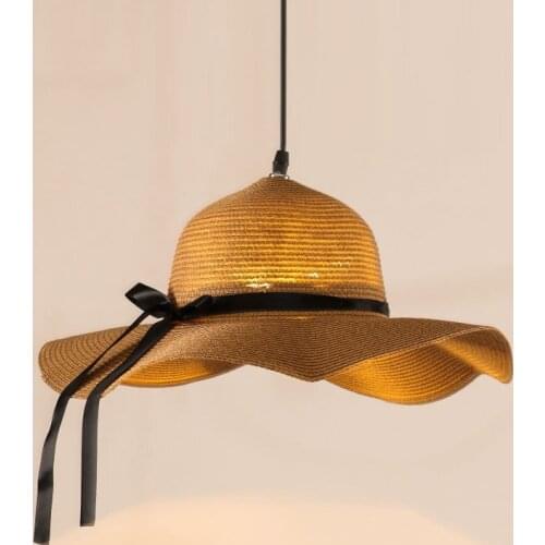 Nordic modern simple rattan lamp Restaurant Bar living room lamp woven straw hat rattan Southeast Asia wind Chandelier