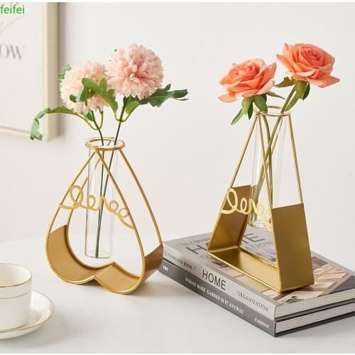 Modern Home Decoration Metal Hydroponic Vase Living Room Home Decoration Accessories Dask Decorative Vase Office Decoration Gift