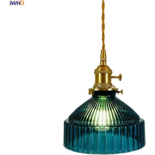 IWHD 4 Colors Glass Hanging Lamp With Switch Copper Nordic Modern Copper Pendant Light Fixtures Hanglamp Luminaira Home Lighting