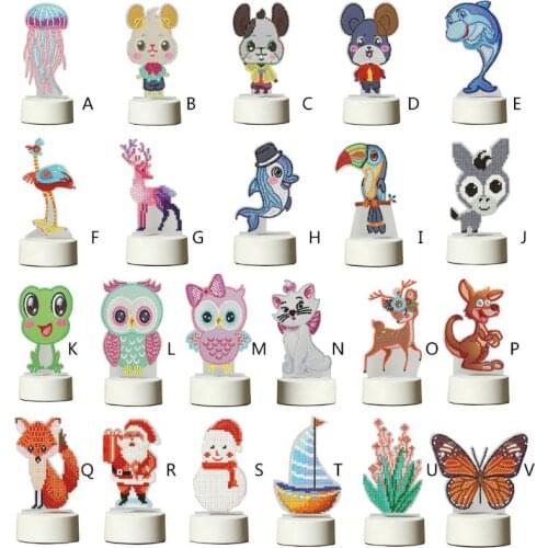 Diy Led Diamond Painting Night Lamp Light Cartoon Animals Home Deco For Adult