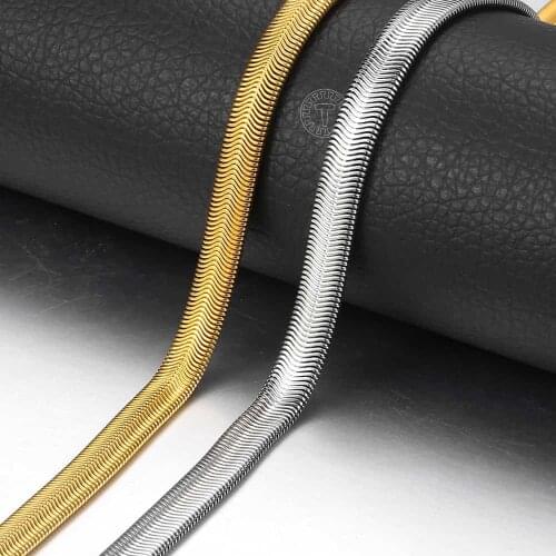 Vintage Width 6mm Stainless Steel Flat Snake Chain Necklace For Men Women Miami Chain Hip Hop Street Jewelry KNN5