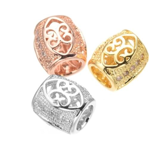 1 pcs wholesale Shining Zircon Hollow Beads For Necklaces & Bracelets Diy Micro Pave Jewelry Charm Big Hole Beads Bijoux