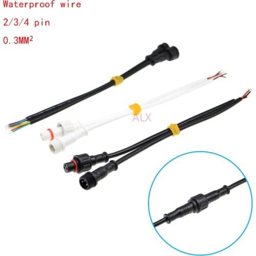 2SET 20CM ip68 male female plug 2/3/4 pin waterproof connector with wire balck white cable 2PIN 4PIN 2P 4P for LED Strips Light