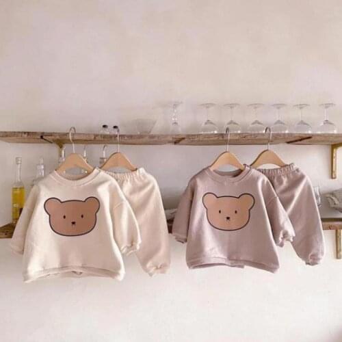 2021 Autumn New Baby Long Sleeve Sweatshirt Set Fashion Infant Boys Bear Print Clothes Suit 2pcs Cotton Kids Casual Clothing Set