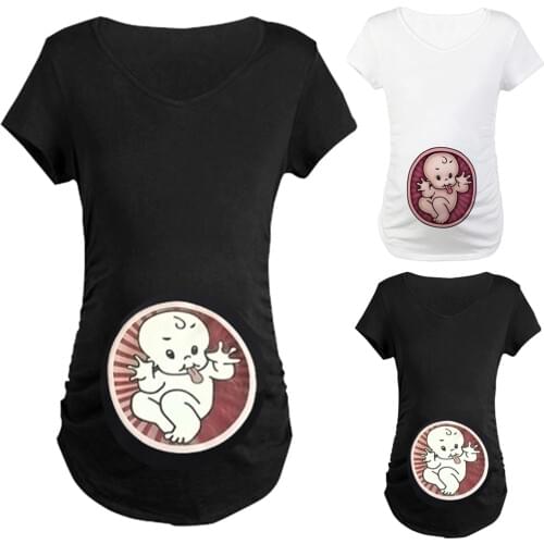 4# Pregnancy Shirt maternity Cute Baby Print O-neck Short Sleeve T-shirt Pregnant Tops Ropa Embarazada Verano Zwanger