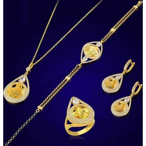 925 Sterling Silver and Zircon Stones Gold Plated Ottoman Model Set