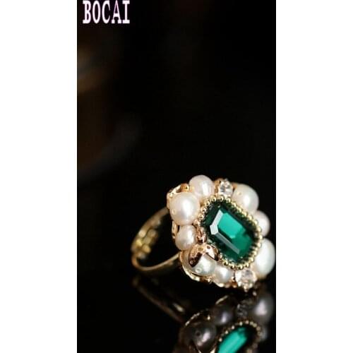 925 sterling silver rings handmade Natural stone opal pearl retro round female ring