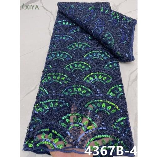 African French Tulle Lace Fabric Navy Blue Sequin Lace Fabric Nigerian Mesh Net Lace for Sewing Sequence Laces Fabrics APW4367B