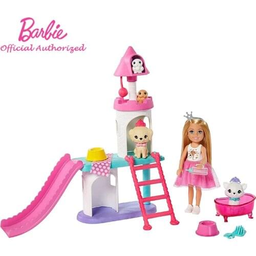 Barbie Princess Adventure Pet Playset with Chelsea Doll for Children from 3 to 7 Years Kid Toys Funny Slide Accessories GML73