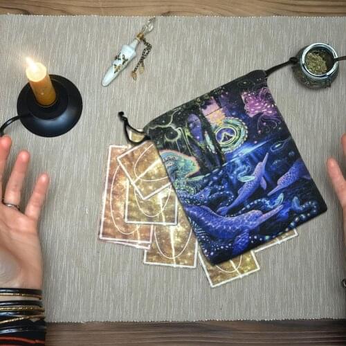 Tarot Card Storage Bag Velvet Double Sided Print Drawstring Bag Runes Constellation Witch Divination Accessorie Jewelry Dice Bag