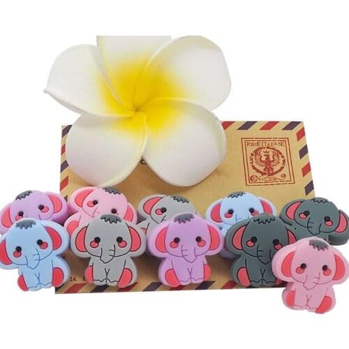 Chenkai 10PCS Elephant Baby Silicone Beads Teether Baby Cartoon Teething For DIY Baby Necklace Pendant Bracelet Accessories