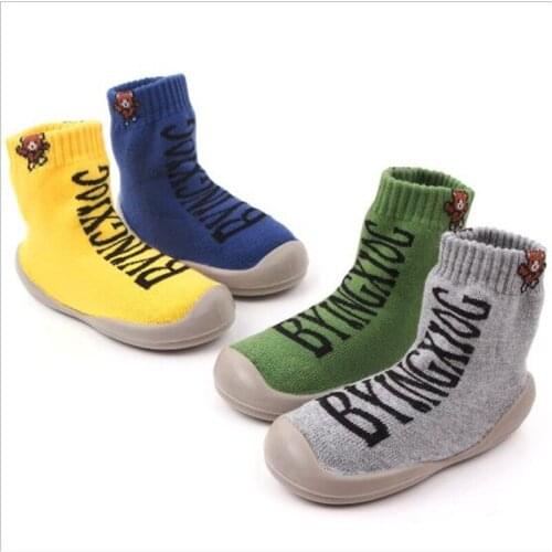 Fashion Letters Baby Shoes Spring Autumn Kids Floor Socks Baby Antislip Girl Boy Cotton First Walkers Kids Soft Socks Shoes