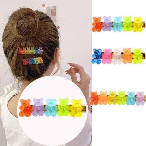 Women Girls Cute Candy Color Jelly Bear Shape Hair Clips Barrettes Animal Hairpins Headdress Hairgrips girls Hair Acccessories