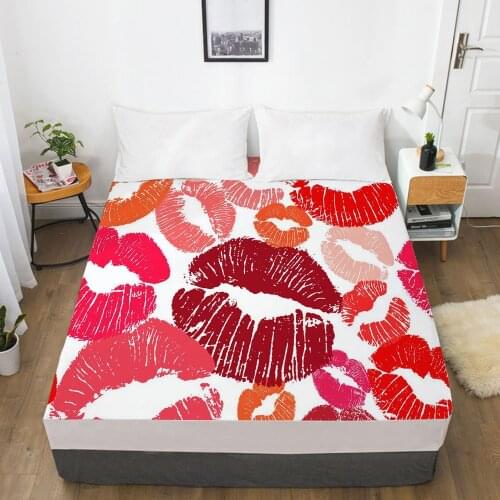 Fitted Sheet Mattress Cover With Elastic Band Bed Sheets Bedding Linens Queen King Size Bedsheet 90/160X200CM Red Kiss