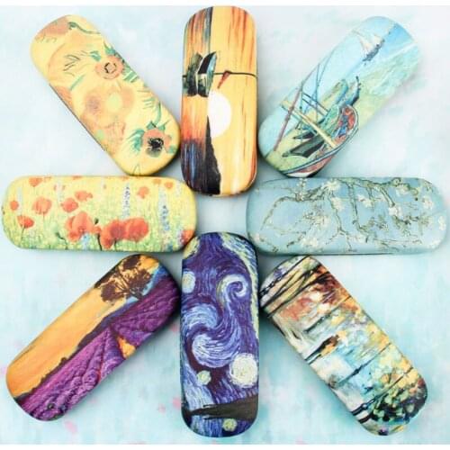 2019 oil painting personality fashion glasses case retro glasses storage box men and women simple glasses case