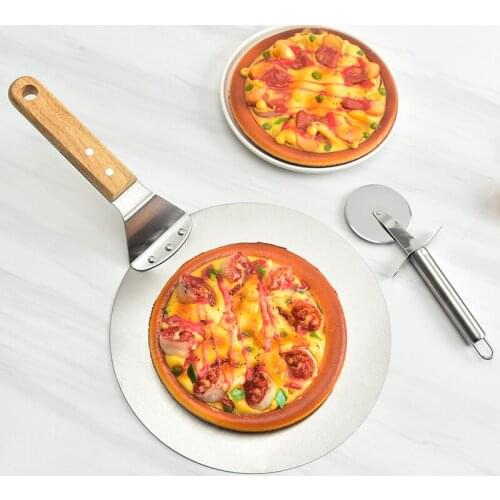 Baking Tools Stainless Steel Pizza Roller Knife Cake Pizza Transferr Wooden Handle Stainless Steel Pizza Shovel
