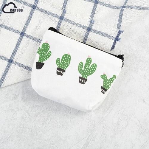 ISKYBOB Retro Cactus Canvas Flowers Purse Wallet Card Key Coin Bag Zipper Pouch Holder