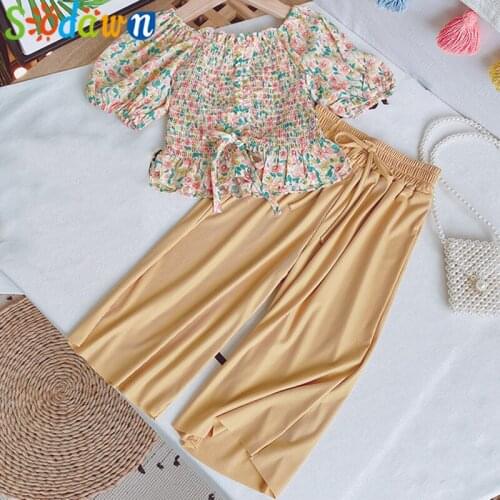 Sodawn Summer Short Sleeve Shirt+Pants 2Pcs Girl Set Clothing Sets Baby Girl Clothes Kids Clothes Girls