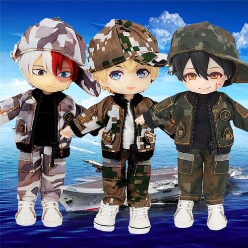 Ob11 baby uniform suit camouflage uniform cap military pants three-piece 1/12 doll clothes suit coat+pant+hat