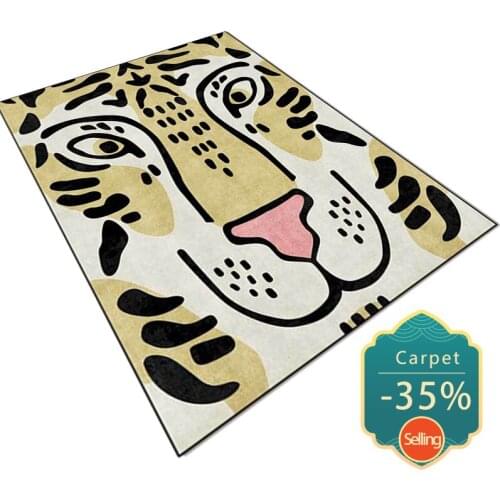 Madream Cartoon Tiger Head Pattern Childrens Carpet Fashion Modern Home Bedroom Yellow Blue Rug Bedside Floor Mat Cute Rug 2021