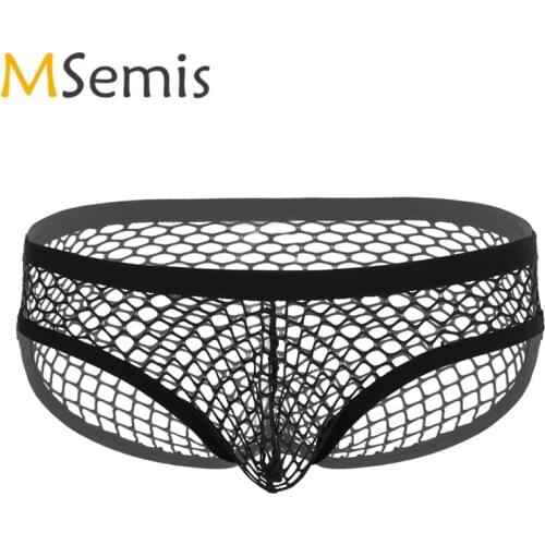 Swimwear Mens Swimsuit See Through Underwear Bikini Briefs Fishnet Lingerie Low Rise Elastic Waist Bulge Pouch Penis Panties