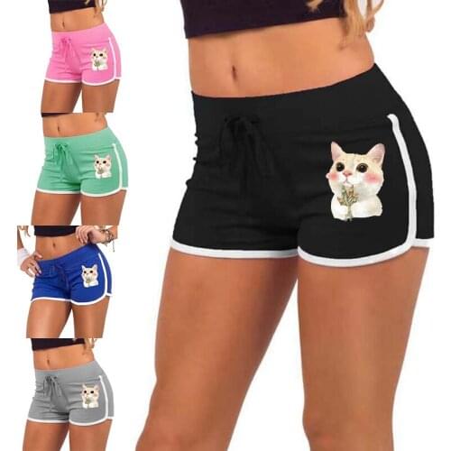 Summer Shorts Women High Waist Elasticated Leggings Push Up Gym Training Pocket cute cat Printing Short Fashion short