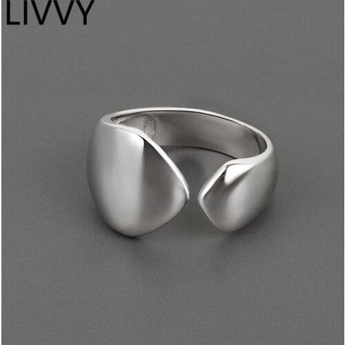 LIVVY Silver Color Irregular Geometry Smooth Surface Ring Female Fashion Trend Retro Opening Handmade Couple Jewelry