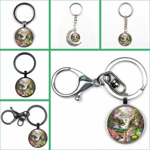Fashion Charm Fairy Dance Photo Keychain Men and Women Temperament Key Ring Car Bag Key Pendant Glass Key Chain Friends Souvenir
