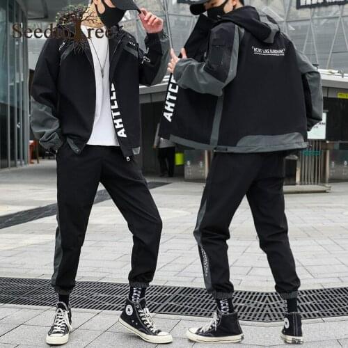 Mens and Womens Casual Suit Fashion Hooded Jacket Mens Overalls Suit Mens Sets Couple Outfit