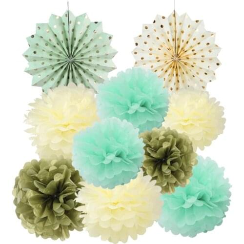 Pack of 10 Paper Decoration Set Tissue Paper Fans Pom Poms for Wedding Birthday Party Nursery Baby Showers Garden Space Decor