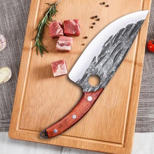 Serbian Chef Knife with Finger Hole Forged Stainless Steel Butcher Cleaver Knife Meat Fish Vegetables Fruit Kitchen Knife