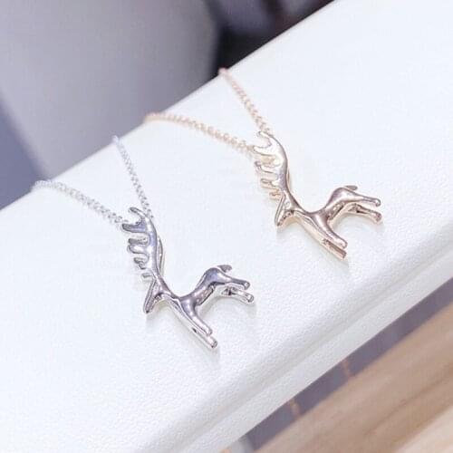 BOTU Sweet Style Silver Deer Pattern Necklace Cute Animal Female Metal Material Gold Elk Necklace 2021 Fashion Jewelry