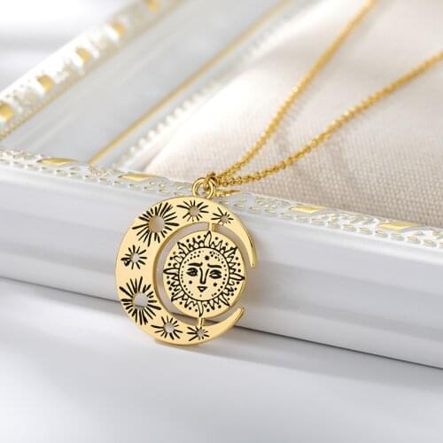 Tarot Sun Moon Necklace For Women Friend Aesthetic Stainless Steel Chain Closed Eyes Necklace Bohemia Birthday Jewelry Gift 2021