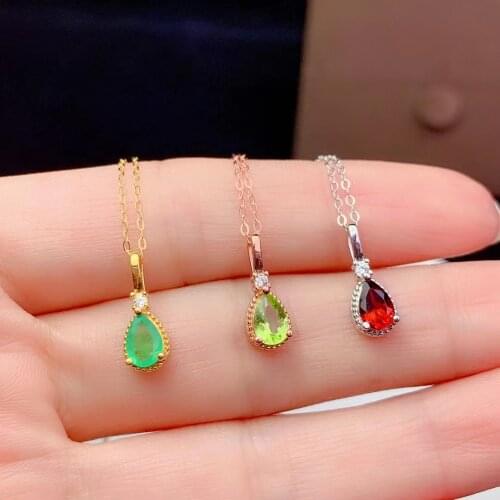 New fashion red garnet necklace real 925 silver women necklace olivine emerald natural gem girl party gift lucky birthstone