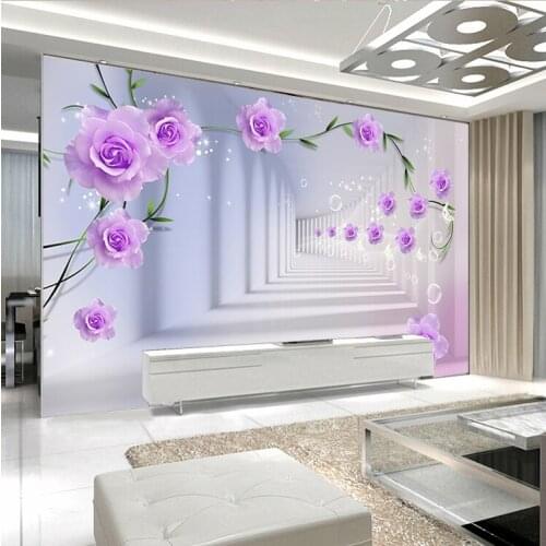 Custom 3D Photo Wallpaper European 3D Stereo Purple Roses Large Mural Living Room Bedroom TV Background Wall Painting Wallpaper
