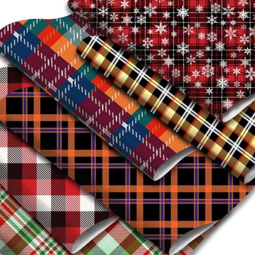 Plaid Grid Snow Printed Faux Leather Sheets Synthetic Leather Fabric 20x33cm for DIY Earrings Hair Bows Garments Crafts