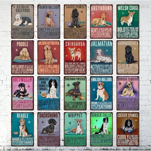 Retro Poster Pet Dog Tin Sign Iron Decor Chihuahua Beagle Whippet Poodle Pet Shop Pet Theme Hotel Pet Club Bar Pub Home Wall Art